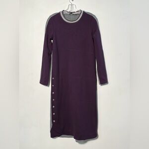 BELISSA Purple/Grey Block Crew Neck Athlethisure Long SLV Button Accent Midi 38